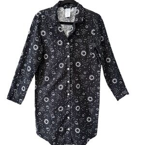 Vintage 90s Fruit of the Loom Sun Moon Stars Celestial Flannel Nightgown Small